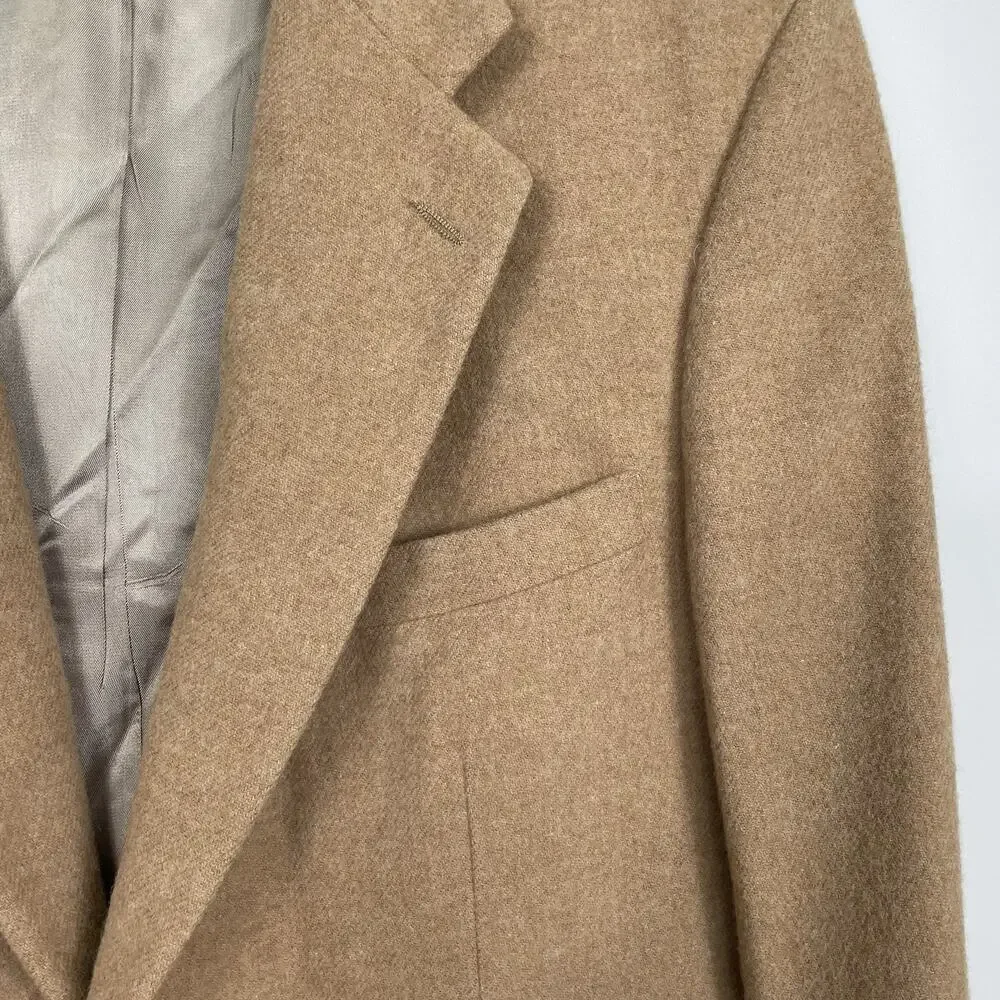 Vtg Lands End Camel Hair Wool Sport Coat Blazer Mens 44L Tan Preppy Business